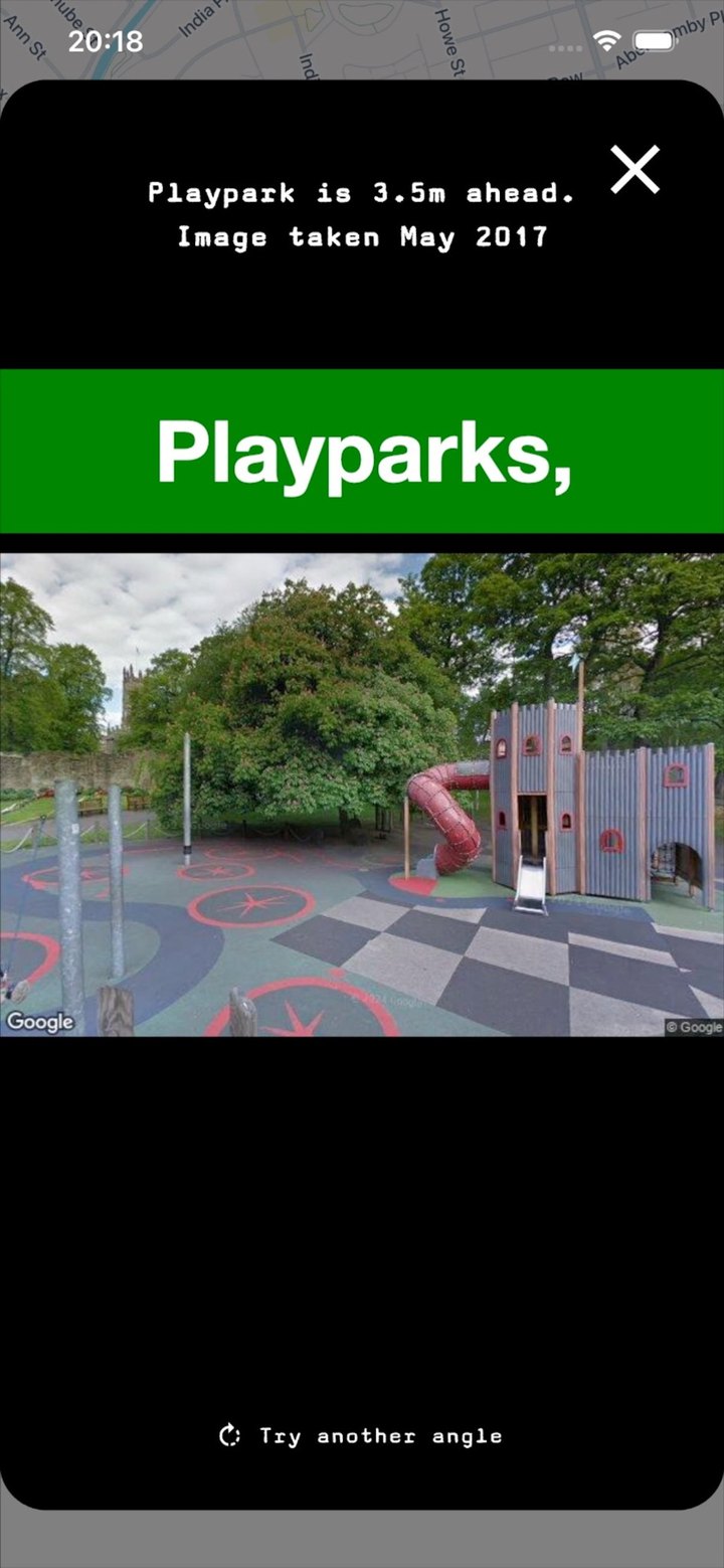 Find Nearby Street View preview showing a playpark location